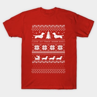 Dachshunds Christmas Sweater Pattern | Wiener Dogs and Squirrel T-Shirt